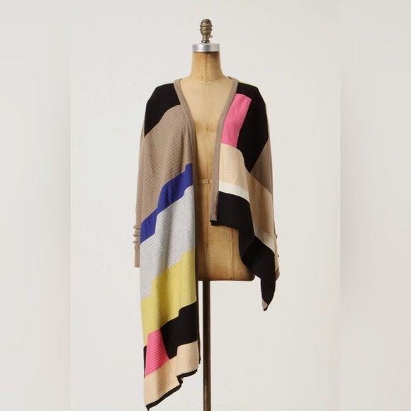 Anthro SPARROW Calculation Cardigan Wrap Sweater Ribbed Knit Color Block Black - Picture 4 of 12